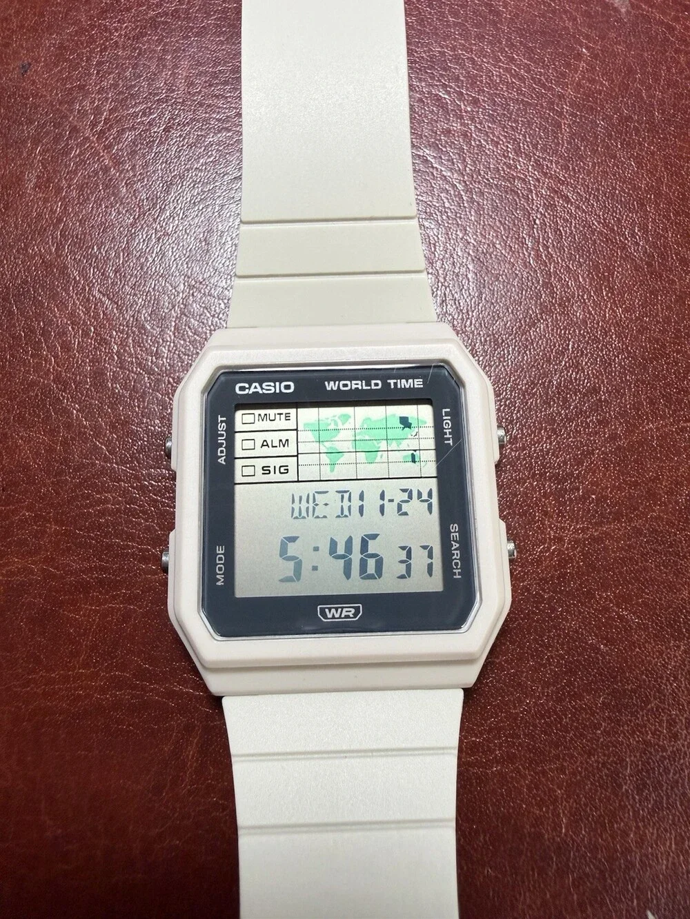 Casio LF-20W World Time Digital Watch Cream White Map Display Retro